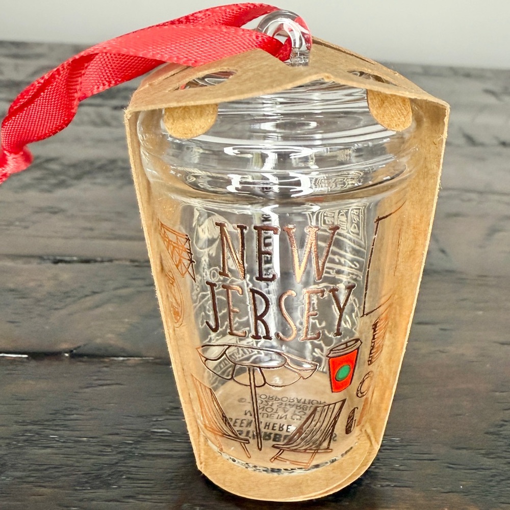 Starbucks BEEN THERE SERIES New Jersey Glass Ornament with Red Ribbon NEW